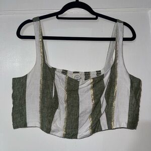 LOFT Olive and White Striped Crop Top and Skirt